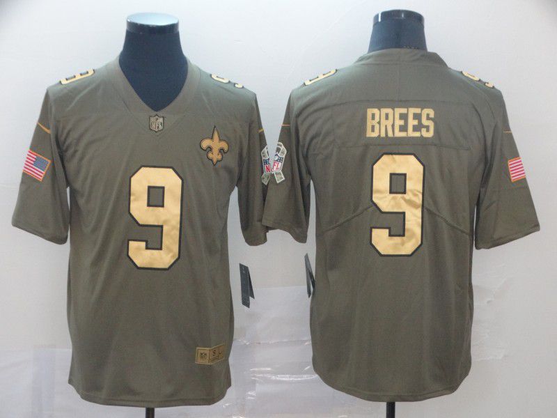 Men New Orleans Saints #9 Brees Nike Gold Anthracite Salute To Service Limited Jersey